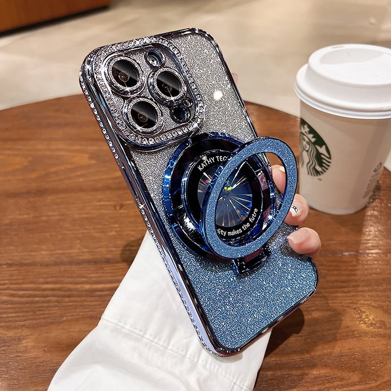 💝Magnetyczne etui na iPhone'a z brokatowymi dżetami i niewidoczną podstawką