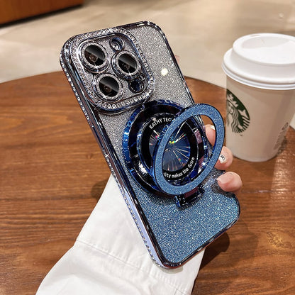 💝Magnetyczne etui na iPhone'a z brokatowymi dżetami i niewidoczną podstawką