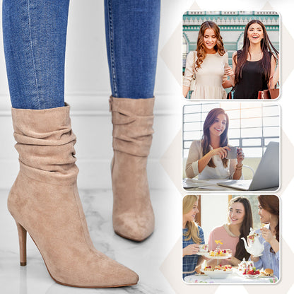 💖2025 Gorąca wyprzedaż💖Kobiece krótkie buty na obcasie ze szpiczastym noskiem