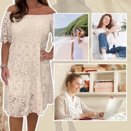 ✨💃Vestido de renda sem alças com patchwork recortado para senhora