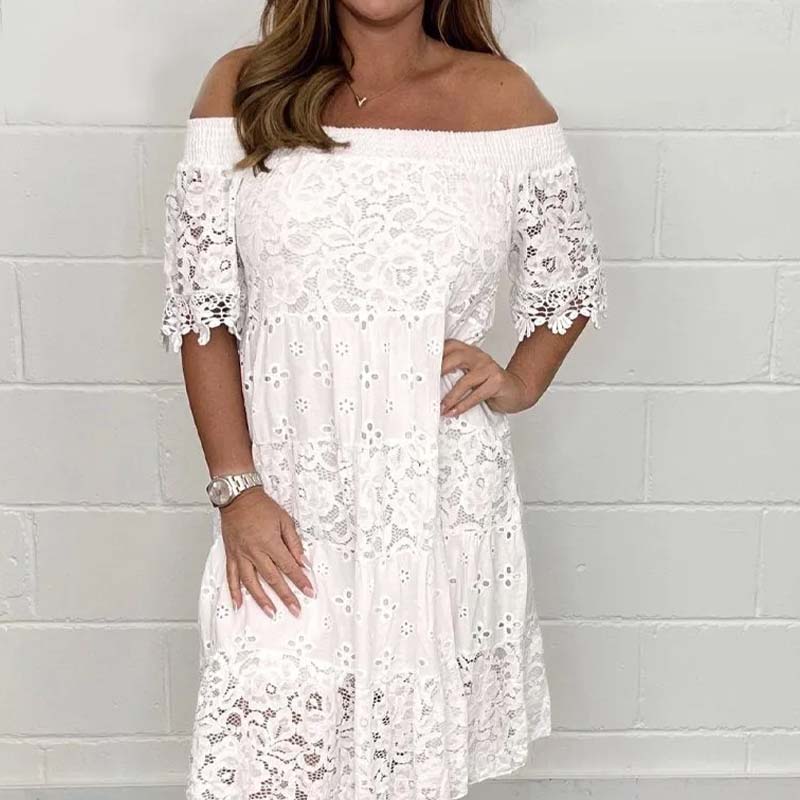 ✨💃Vestido de renda sem alças com patchwork recortado para senhora