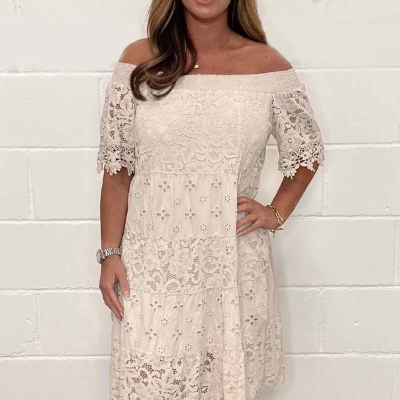 ✨💃Vestido de renda sem alças com patchwork recortado para senhora