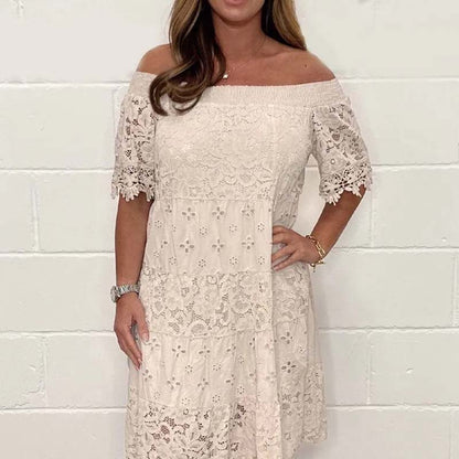 ✨💃Vestido de renda sem alças com patchwork recortado para senhora