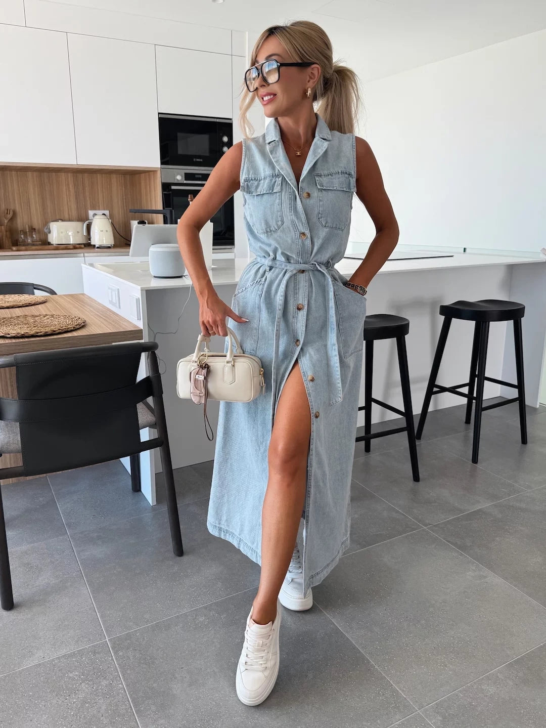 💐Summer Specials🌴Solid Button Pocket Denim Dress