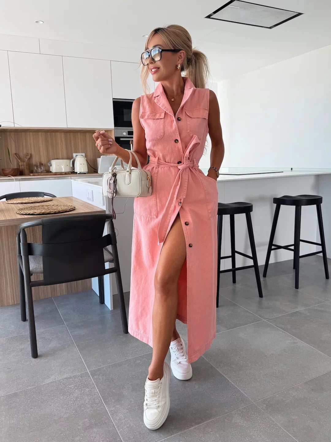 💐Summer Specials🌴Solid Button Pocket Denim Dress