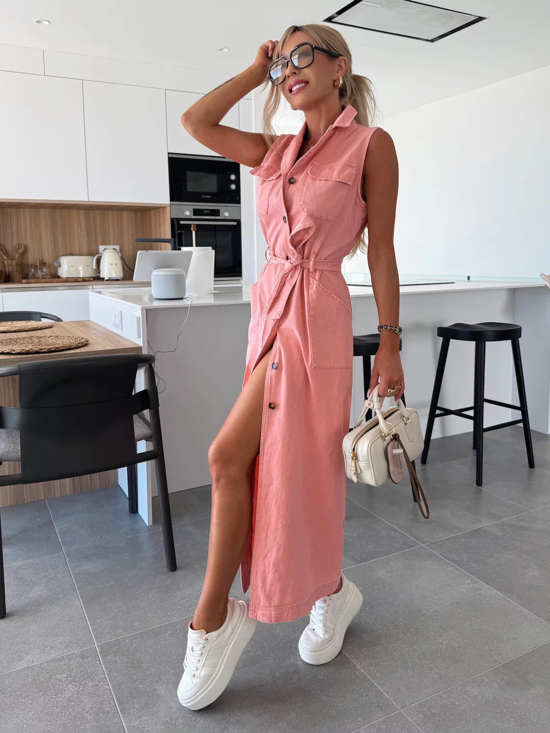 💐Summer Specials🌴Solid Button Pocket Denim Dress