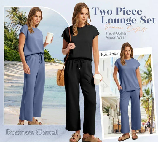 🌺 Novo conjunto de duas peças para mulher: top sem mangas e calças largas
