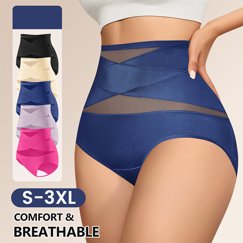 Cuecas de controlo abdominal com cintura alta e corte cruzado, tamanho grande