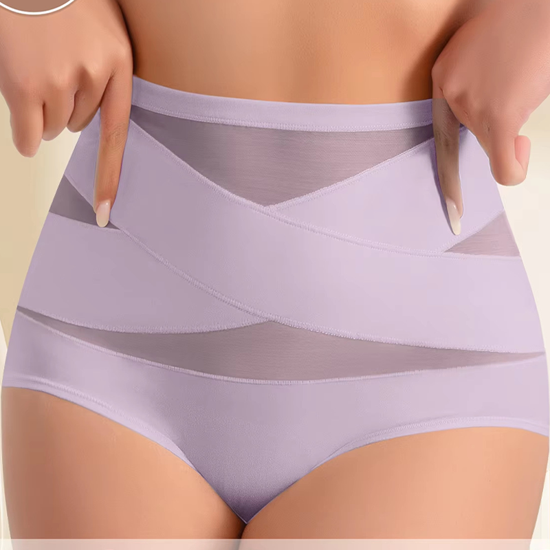 Cuecas de controlo abdominal com cintura alta e corte cruzado, tamanho grande