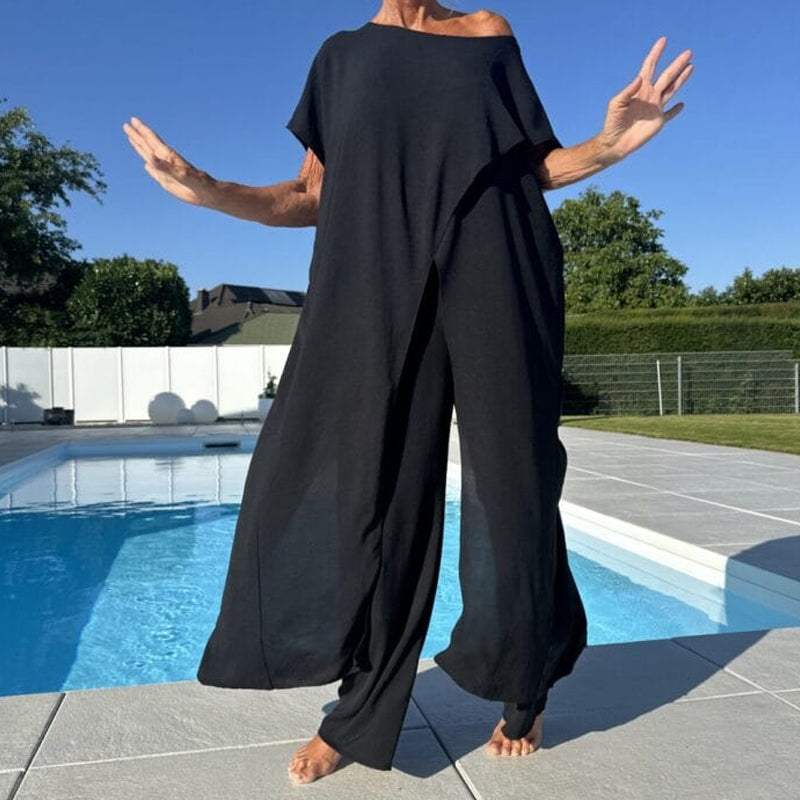 🌸Limited-time offer 49% OFF🌷Solid Color Off-Shoulder Top & Pants Set👗
