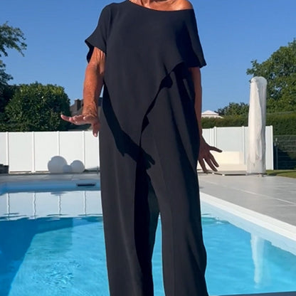 🌸Limited-time offer 49% OFF🌷Solid Color Off-Shoulder Top & Pants Set👗
