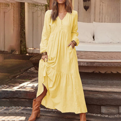 ✨👗Vestidos casuais femininos, versáteis e largos, com decote em V