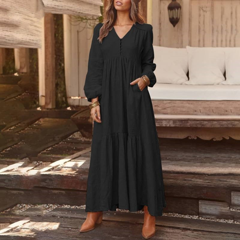 ✨👗Vestidos casuais femininos, versáteis e largos, com decote em V