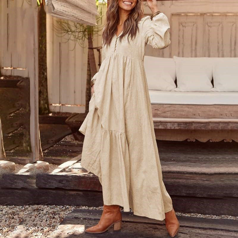 ✨👗Vestidos casuais femininos, versáteis e largos, com decote em V