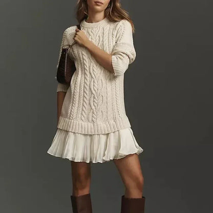 🔥👗Women's Cable-Knit Mini Sweater Dress 🍂 – Sweet-Cool Vibe for Café Dates/Fall Brunch