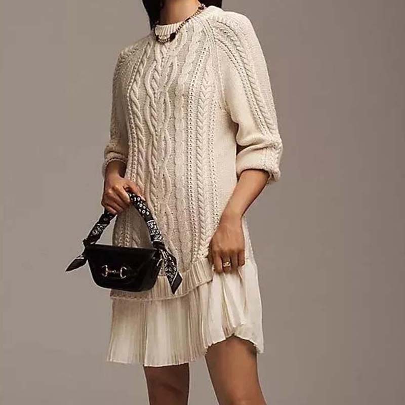 🔥👗Women's Cable-Knit Mini Sweater Dress 🍂 – Sweet-Cool Vibe for Café Dates/Fall Brunch