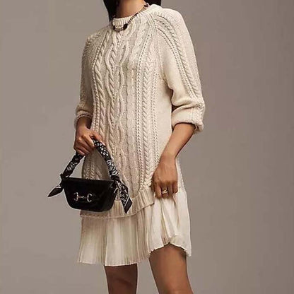 🔥👗Women's Cable-Knit Mini Sweater Dress 🍂 – Sweet-Cool Vibe for Café Dates/Fall Brunch
