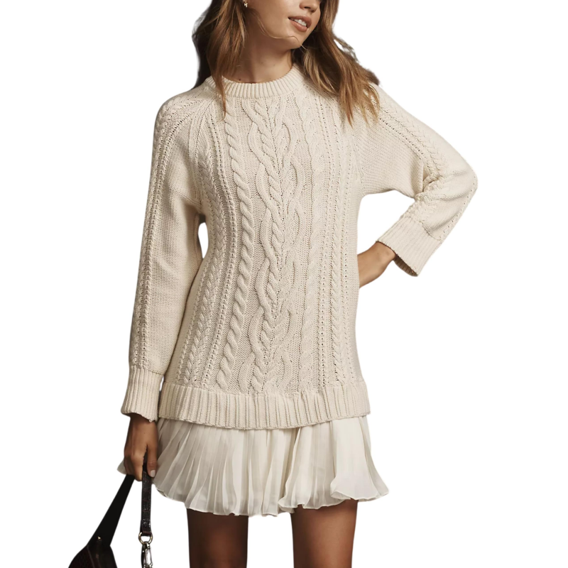 🔥👗Women's Cable-Knit Mini Sweater Dress 🍂 – Sweet-Cool Vibe for Café Dates/Fall Brunch