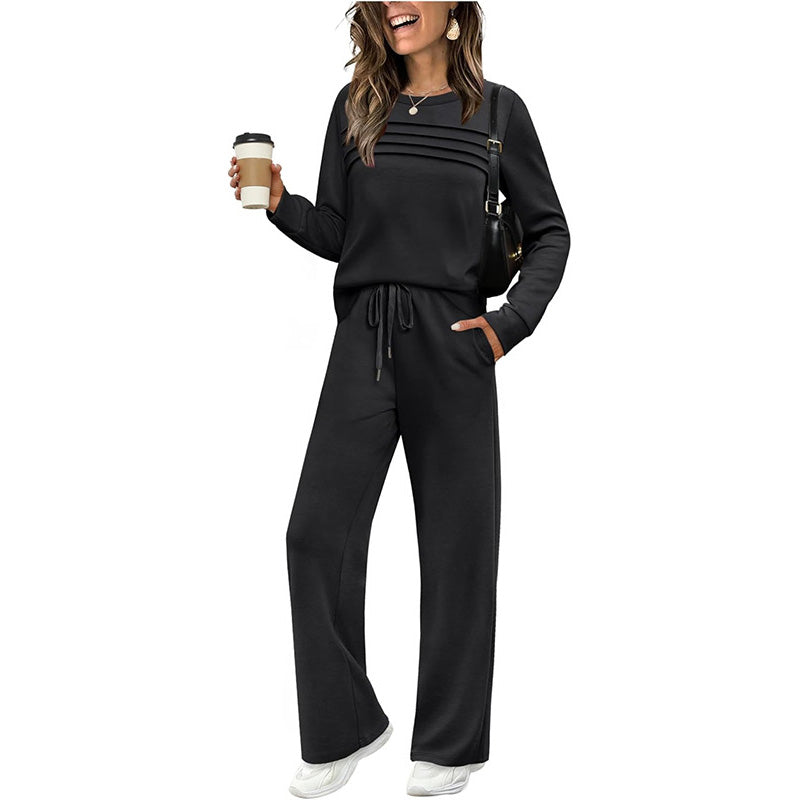 🔥 Conjunto Feminino Blusa Gola Redonda e Calça com Cordão ✨🔥🎅Promoção de Natal Quente✨🎁55% DE DESCONTO!!!⚡
