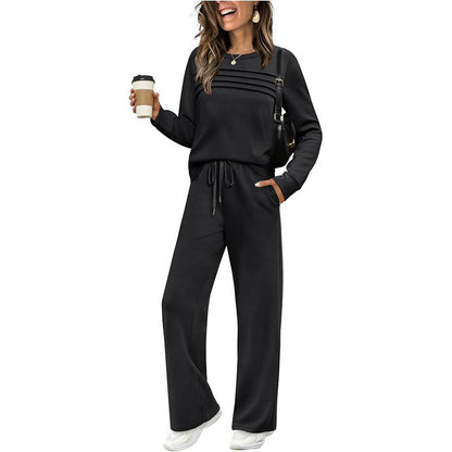 🔥 Conjunto Feminino Blusa Gola Redonda e Calça com Cordão ✨🔥🎅Promoção de Natal Quente✨🎁55% DE DESCONTO!!!⚡