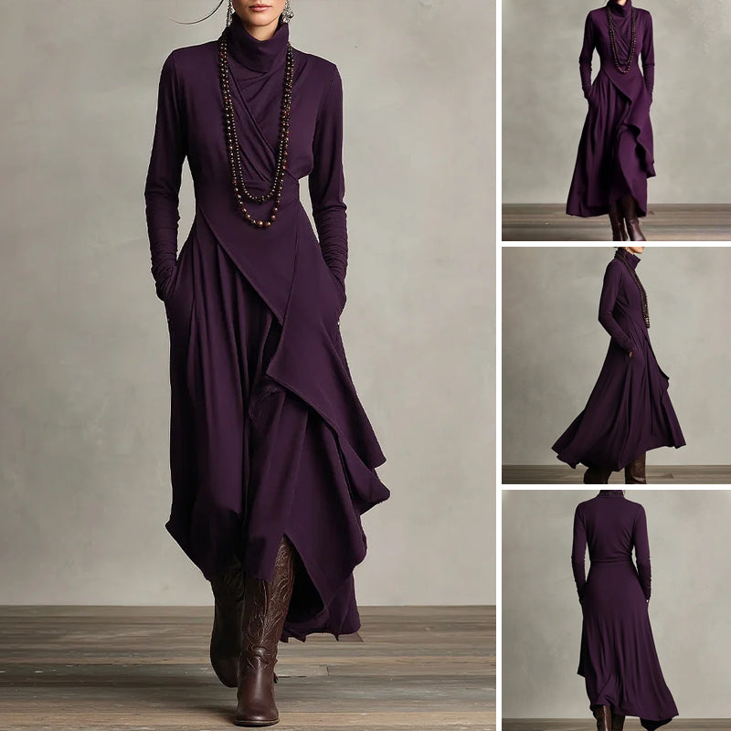 🎅🏻🎉Women's Elegant High-Neck Asymmetrical Draped Maxi Dress