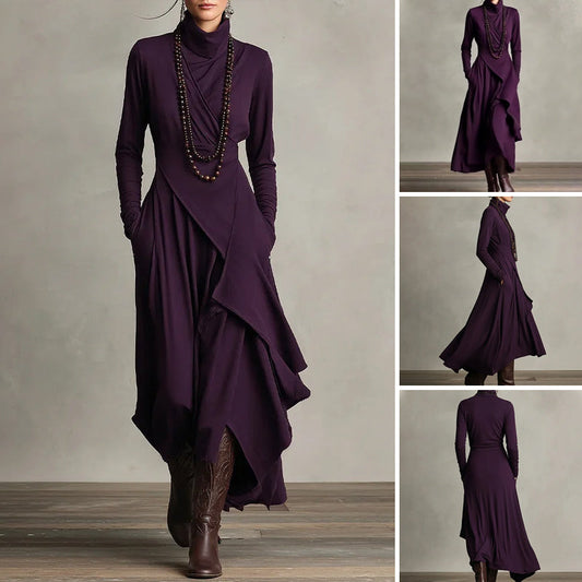 🎅🏻🎉Women's Elegant High-Neck Asymmetrical Draped Maxi Dress