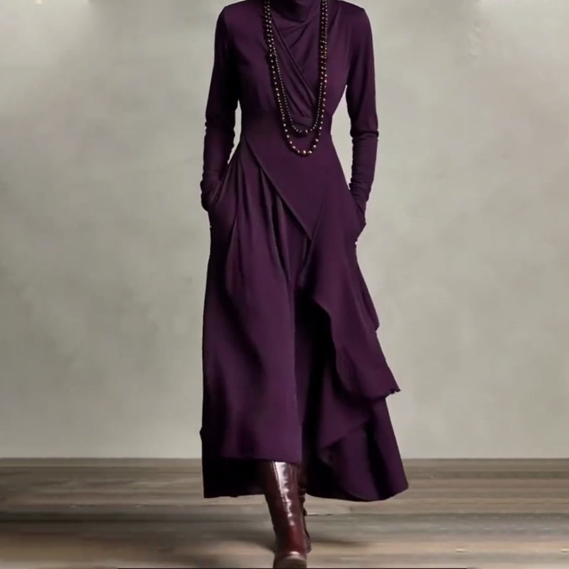 🎅🏻🎉Women's Elegant High-Neck Asymmetrical Draped Maxi Dress