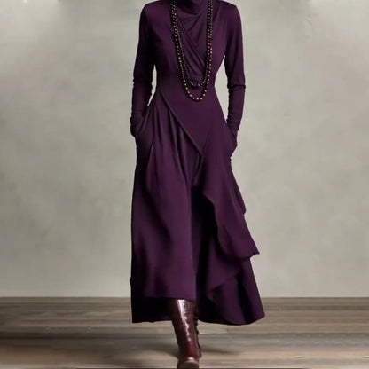 🎅🏻🎉Women's Elegant High-Neck Asymmetrical Draped Maxi Dress
