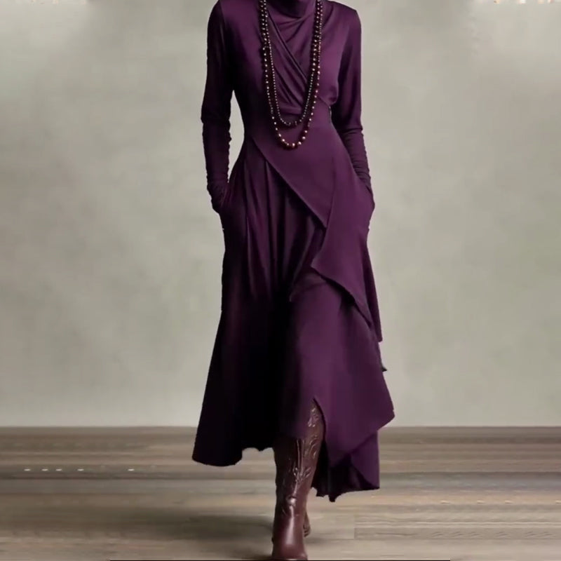 🎅🏻🎉Women's Elegant High-Neck Asymmetrical Draped Maxi Dress