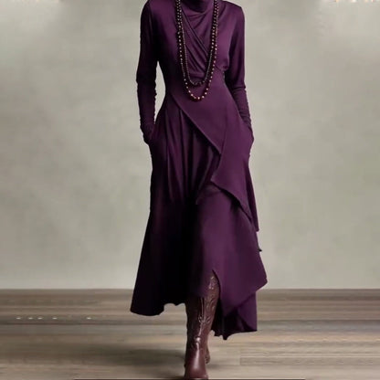 🎅🏻🎉Women's Elegant High-Neck Asymmetrical Draped Maxi Dress