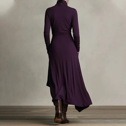 🎅🏻🎉Women's Elegant High-Neck Asymmetrical Draped Maxi Dress