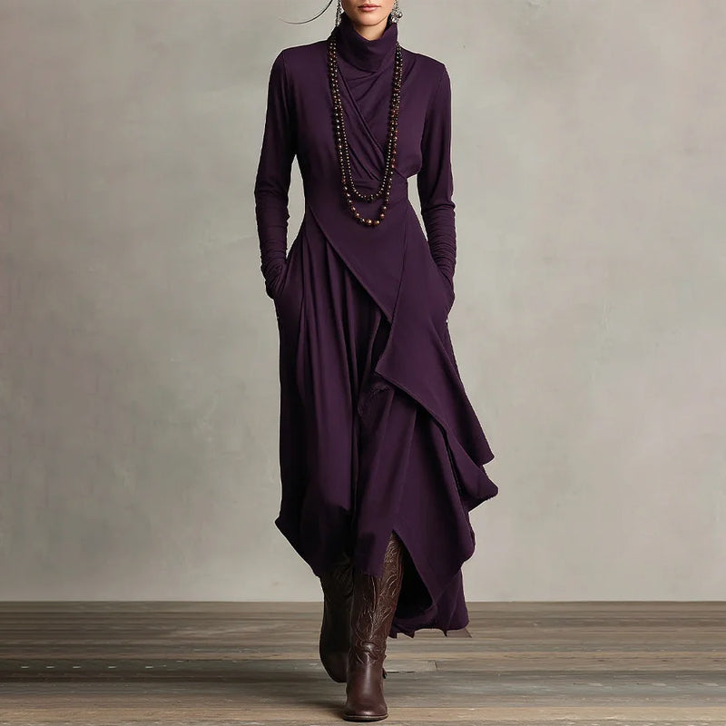 🎅🏻🎉Women's Elegant High-Neck Asymmetrical Draped Maxi Dress