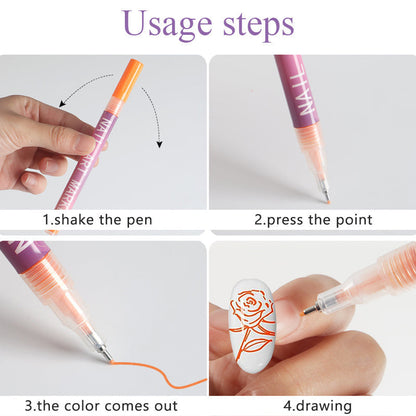 Conjunto de canetas para nail art de 12 cores