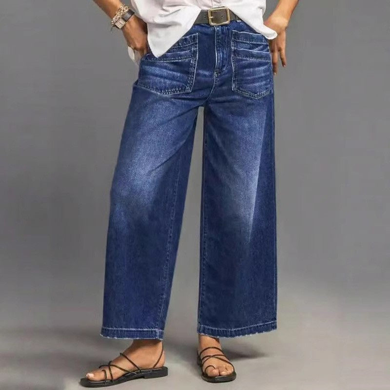 📢📢50% DE DESCONTO !!!⏰Calças jeans largas casuais de cintura alta para mulher