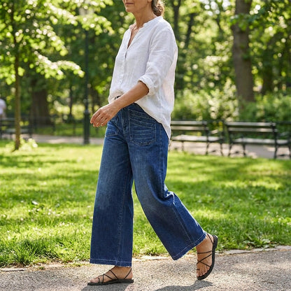 📢📢50% DE DESCONTO !!!⏰Calças jeans largas casuais de cintura alta para mulher