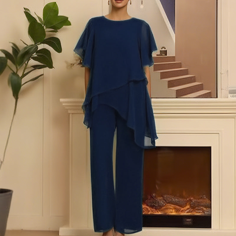 💞Conjunto encantador composto por um top assimétrico e calças de perna larga✨