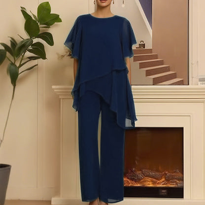 💞Conjunto encantador composto por um top assimétrico e calças de perna larga✨