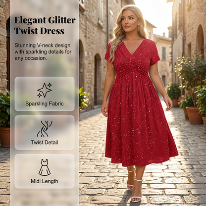 ✨👗Vestido elegante de decote em V com detalhe torcido na frente para mulher💗Deixa o teu encanto brilhar
