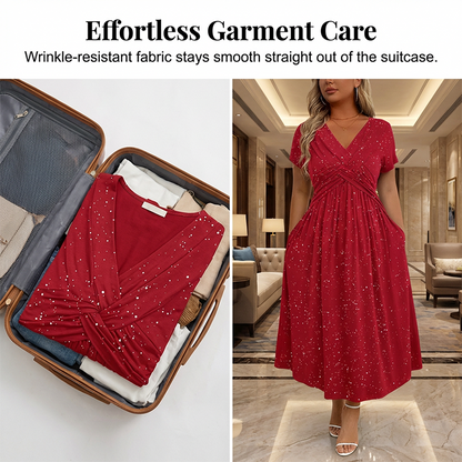 ✨👗Vestido elegante de decote em V com detalhe torcido na frente para mulher💗Deixa o teu encanto brilhar
