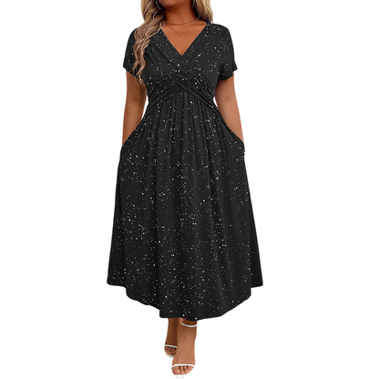 ✨👗Vestido elegante de decote em V com detalhe torcido na frente para mulher💗Deixa o teu encanto brilhar