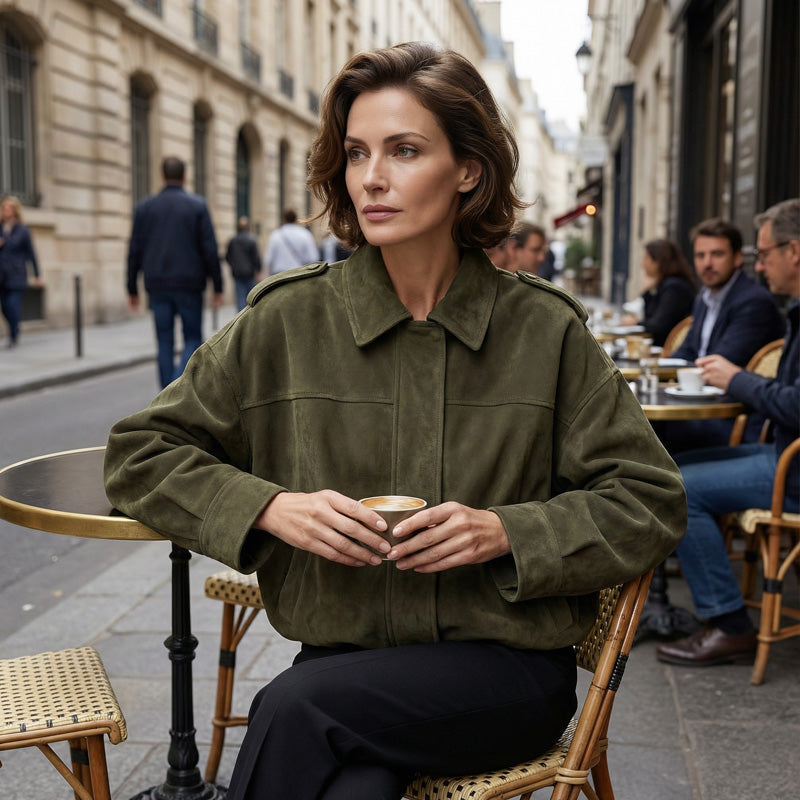 🧥 ✨ Casaco bomber curto para mulher com efeito camurça – Tecido macio, silhueta moderna e estilo versátil 👜