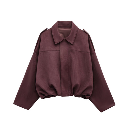 🧥 ✨ Casaco bomber curto para mulher com efeito camurça – Tecido macio, silhueta moderna e estilo versátil 👜