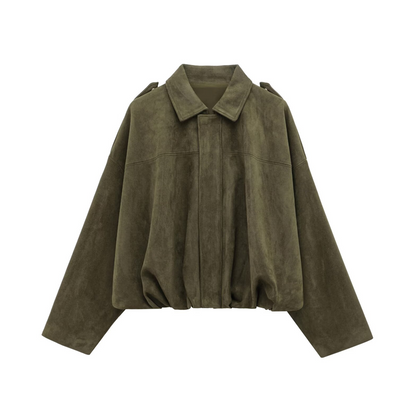 🧥 ✨ Casaco bomber curto para mulher com efeito camurça – Tecido macio, silhueta moderna e estilo versátil 👜