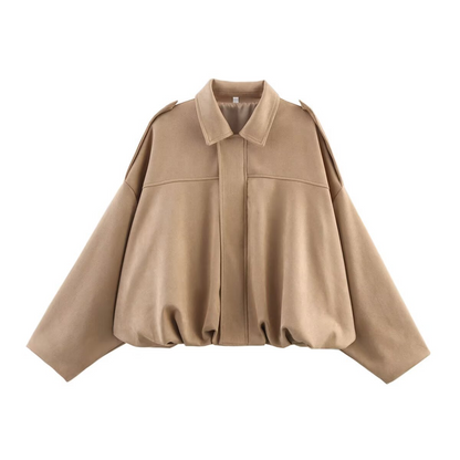 🧥 ✨ Casaco bomber curto para mulher com efeito camurça – Tecido macio, silhueta moderna e estilo versátil 👜