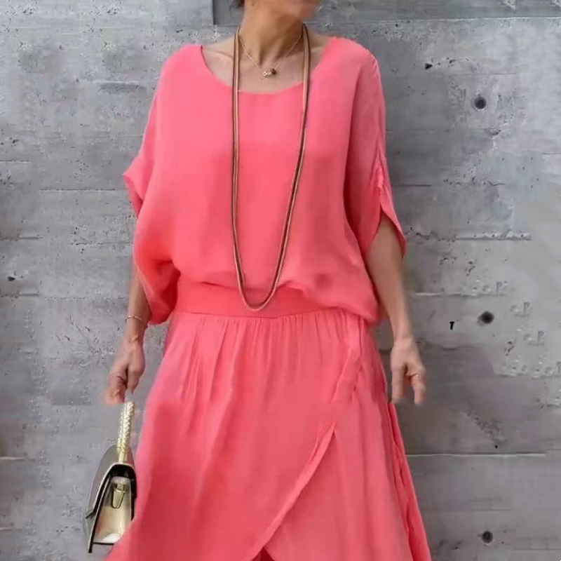 💋💃 Conjunto de duas peças em chiffon: top largo e calças largas com fenda