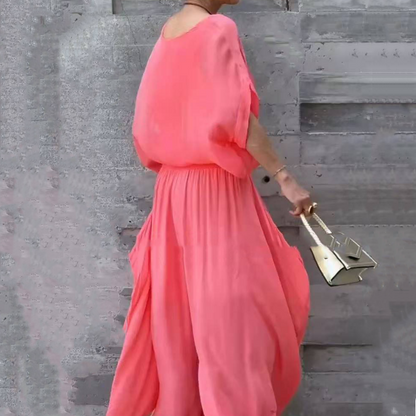 💋💃 Conjunto de duas peças em chiffon: top largo e calças largas com fenda