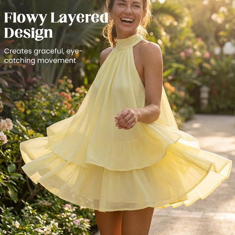 👗 LIMITED TIME 50% OFF! 🌸 Women's Flowy Halter Drop-Waist Mini Dress – Elegant Backless & Tiered Layered Fabric ✨