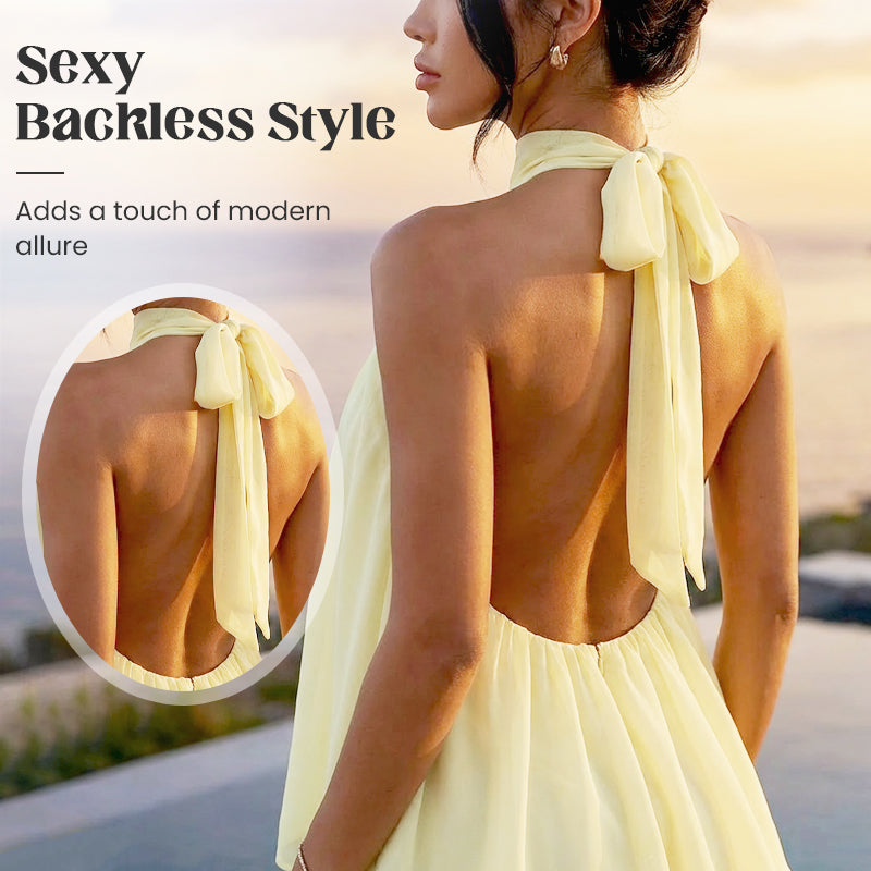 👗 LIMITED TIME 50% OFF! 🌸 Women's Flowy Halter Drop-Waist Mini Dress – Elegant Backless & Tiered Layered Fabric ✨