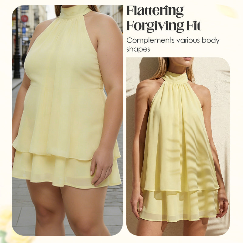👗 LIMITED TIME 50% OFF! 🌸 Women's Flowy Halter Drop-Waist Mini Dress – Elegant Backless & Tiered Layered Fabric ✨