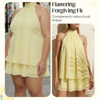 👗 LIMITED TIME 50% OFF! 🌸 Women's Flowy Halter Drop-Waist Mini Dress – Elegant Backless & Tiered Layered Fabric ✨
